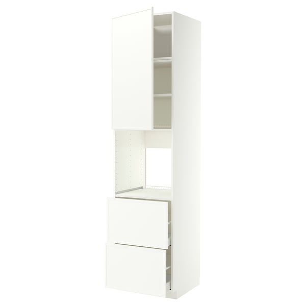 METOD / MAXIMERA Högskåp för ugn + dörr/2 lådor, vit/Aspudden matt vit, 60x60x240 cm