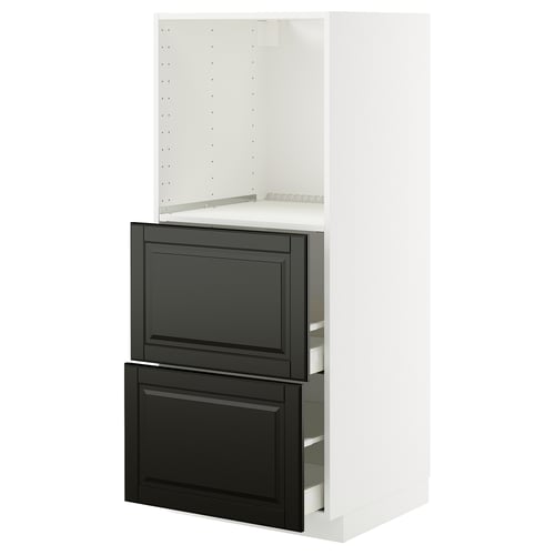 Ikea METOD svart lådhurts, elegant modern design, vitt skåp, två svarta lådor.