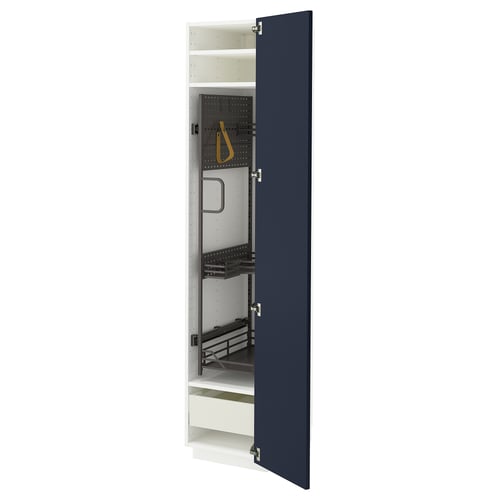 METOD blått köksskåp med lådor och hyllor, modern design.