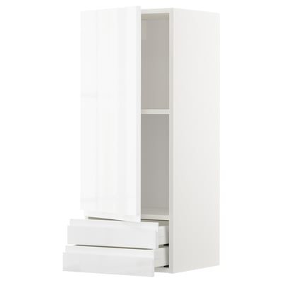 METOD högblankt vitt köksskåp, modern design med integrerade handtag, en gångjärnsdörr och två lådor.