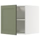 METOD väggskåp i grågrönt med justerbara hyllplan, fyrkantig form, minimalistisk design.