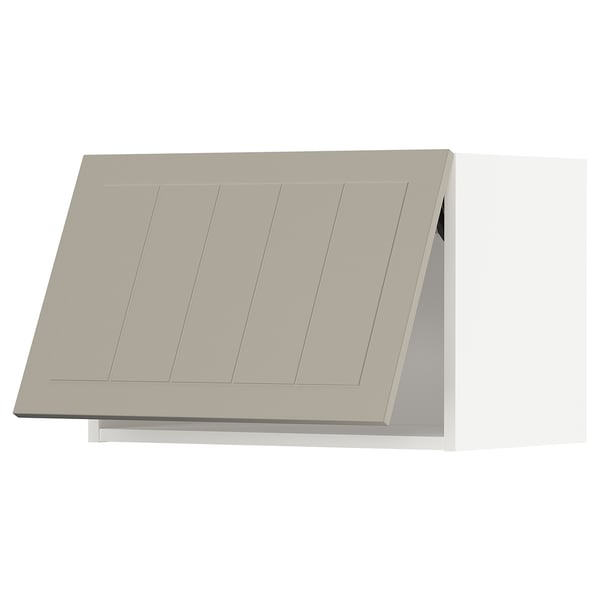 Beige METOD köksskåp med vertikala paneler och elegant design.