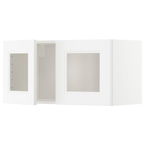 Vitt väggskåp, rektangulärt med glasdörr, del av ikea METOD kökssystem.