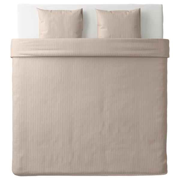 Natjasmin bäddset: beige, randigt, bomull/lyocell, rektangulärt, enkel design.