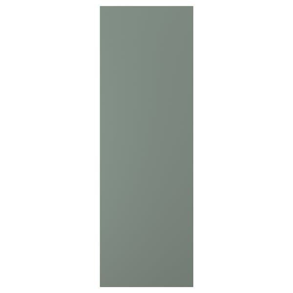 En NICKEBO skåpsdörr i grågrönt med en slät, rektangulär form och modern design.