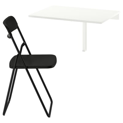 NORBERG / VIHALS Bord och 1 stol, vit/Knisa ljusgrå, 74 cm