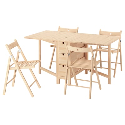 IKEA NORDEN set: matbord i ljust trä med 4 hopfällbara stolar, minimalistiskt och platsbesparande.