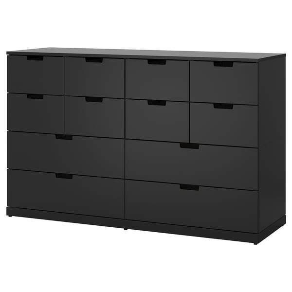 Ikea NORDLI svart byrå, sex breda lådor, modern design.