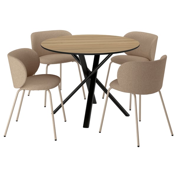 NORRMJÖLE / KRYLBO Bord och 4 stolar, ekmönstrad svart/Tonerud mörkbeige, 105 cm