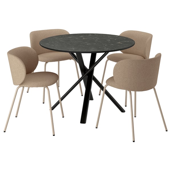 NORRMJÖLE / KRYLBO Bord och 4 stolar, svart marmormönstrad/Tonerud mörkbeige, 105 cm