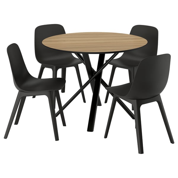 NORRMJÖLE / ODGER Bord och 4 stolar, ekmönstrad svart/antracit, 105 cm