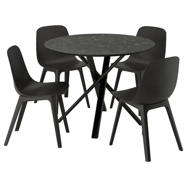 NORRMJÖLE / ODGER Bord och 4 stolar, marmormönstrad svart/antracit, 105 cm