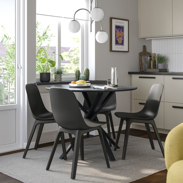 NORRMJÖLE / ODGER Bord och 4 stolar, marmormönstrad svart/antracit, 105 cm