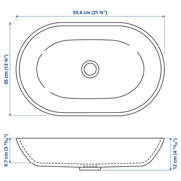 OXMYREN Tvättställ för bänkskiva, glas/mörkgrå, 56x35 cm
