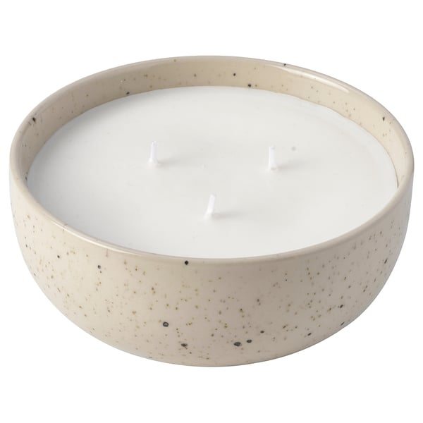 PÄRLHÖNA Doftljus i keramikkruka, 3 vekar, Ros & nejlika off-white, 30 tim.