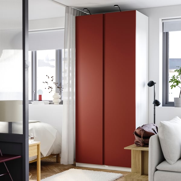 PAX / VIKANES Garderobskombination, vit/rödbrun, 100x60x236 cm
