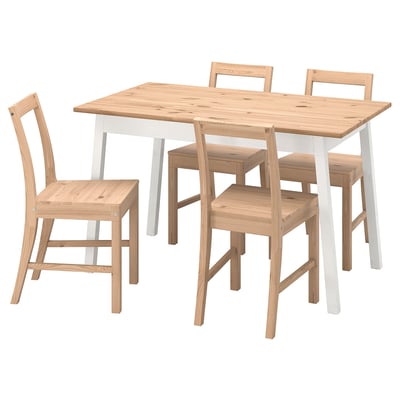 PINNTORP bordsset, ljust trä, rektangulärt, fyra matchande stolar med ribbor och sits.