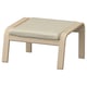 Fotpallen POÄNG, dyna i ljust trä och beige, svängd design, mjukt läder.