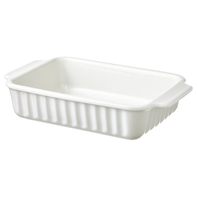 Vit POETISK ugnsform i stengods, rektangulär med stadiga handtag och räfflat grepp, perfekt för stekning och servering.