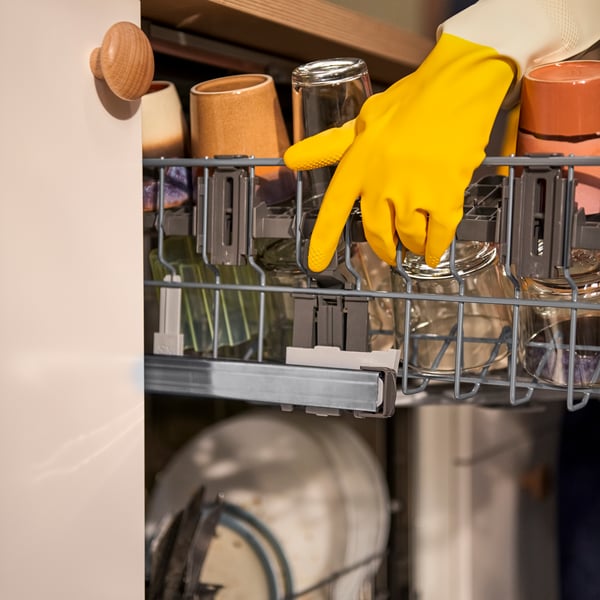 RINNIG Städhandskar, klargul/off-white, S