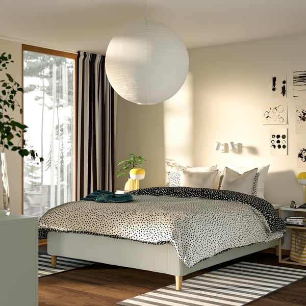 RISHÖJDEN Resårbtn m pocketresårkärna 7 zoner, inkl ben medium fast/Knisa ljusbeige, 160x200 cm