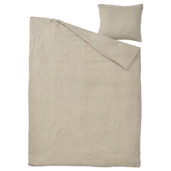 SCHERSMIN beige påslakanset - ekologisk bomull, vågig textur, mjuk och andningsbar