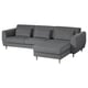 Modern grå l-formad SLATORP soffa, mörka träben, stoppad, mysig design.