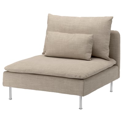 SÖDERHAMN stol: modern, beige, tyg, låg profil, kromade ben.
