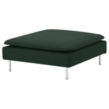 Mörkgrön fyrkantig fotpall, kromade ben, modern design.