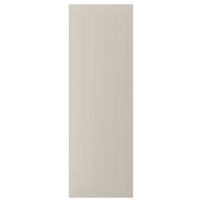 En beige STENSUND skåpdörr med räfflad paneldesign, gjord av träfiberskiva, rektangulär till formen, med ett jämnt, inramat utseende.