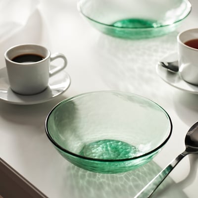 STRANDKRABBA Skål, glas/grön, 15 cm