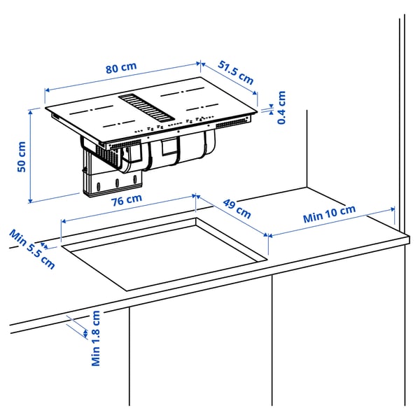 Illustration med mått för produkten: TÄCKNAN.