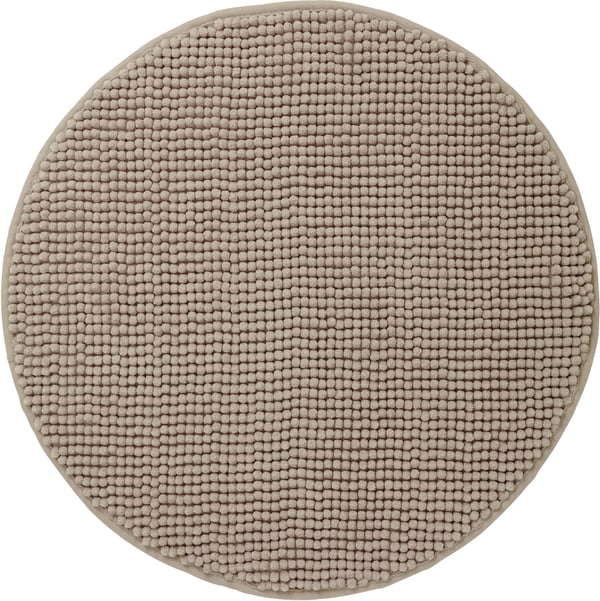 TOFTBO rund badrumsmatta, beige. Mjuk, återvunnen polyester med stenstruktur. Kan tvättas i maskin, snabbtorkande.