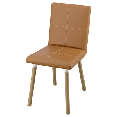Brun läderliknande stol, TONSTAD, med träben, stoppad sits och rygg, enkel, modern design.