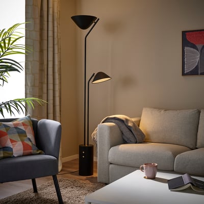 TRÅDNATE Golvlampa uppljus/läslampa, svart, 180 cm
