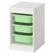 En vit TROFAST-enhet med 3 gröna lådor, avtagbar och stapelbar.