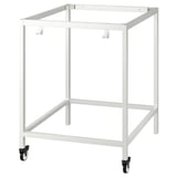 Ikea TROTTEN, stativ i vit metall, 4 hjul, rektangulär ram, modern design.