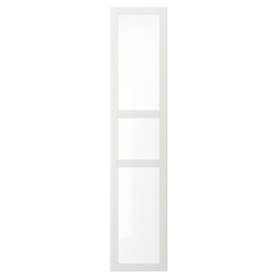 Vit TYSSEDAL garderob med glaspaneldörrar och ram av träfiberplatta.