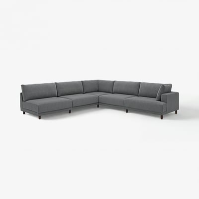 UPPÅKRA sektionsoffan är grå, modern och designad för komfort med en inbäddande känsla och överdimensionerade kuddar.