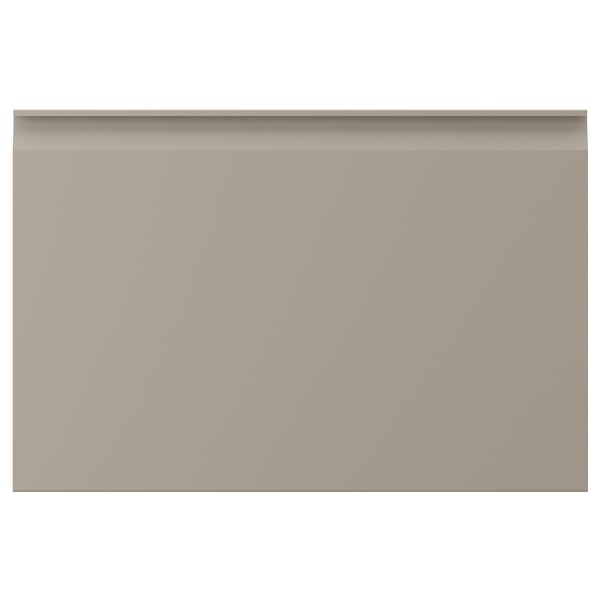 UPPLÖV beige köksskåp med eleganta, integrerade handtag och fasade kanter.