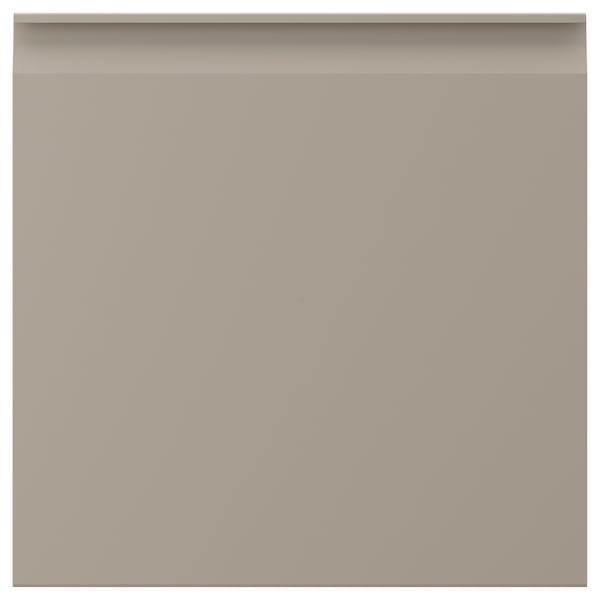 UPPLÖV moderna beige köksskåp har eleganta, fasade kanter och integrerade handtag för ett minimalistiskt utseende.