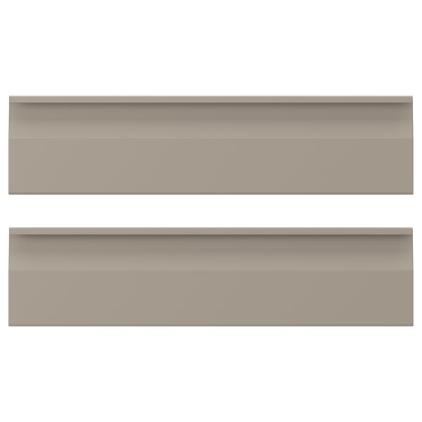 Ett par beige UPPLÖV köksluckor med snygga kanter och minimalistiska handtag.