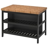 Svart köksö, VADHOLMA. Skiva i ljust trä, två hyllor, robust design.