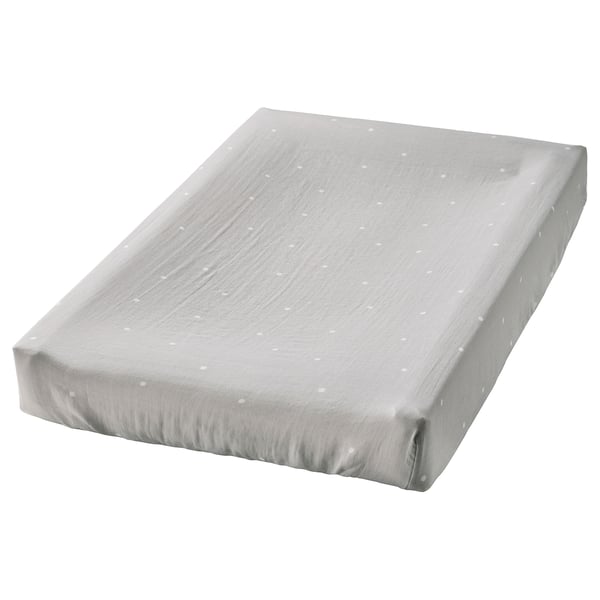 Överdraget VÄDRA skötbädd med gråa prickar och mjuk muslinbomull.