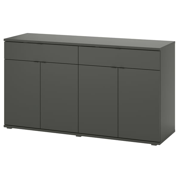 VIHALS svart sideboard med fyra dörrar och lådor, modern minimalistisk design, lämplig för matplats eller hall.