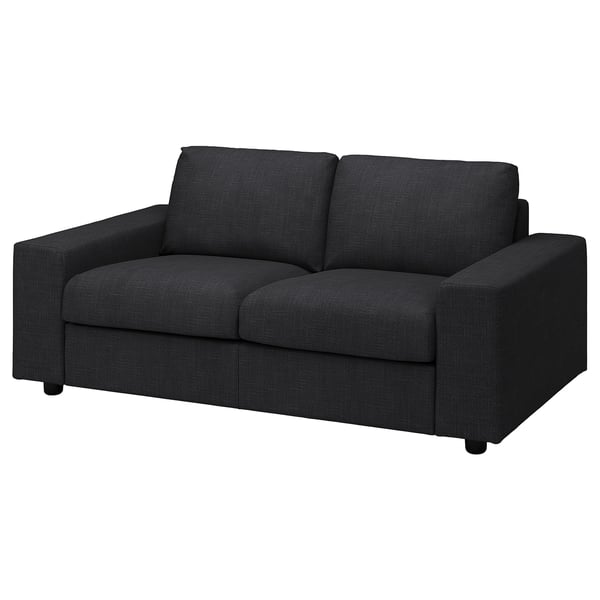 Svart VIMLE soffa, modern minimalistisk design med mjuka kuddar, robust ram.