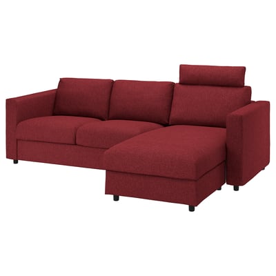 VIMLE röd l-formad sektionssoffa, modern design, mysig och mångsidig.
