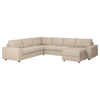 VIMLE sektionssoffa, beige. L-formad med inbyggd säng, neutral design.
