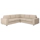 VIMLE sektionssoffa, beige, elegant och modern design, l-formad med kuddar.