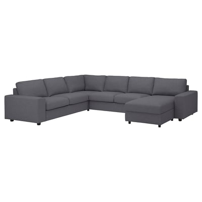 VIMLE grå sektionssoffa, modern design, med modulära sektioner.